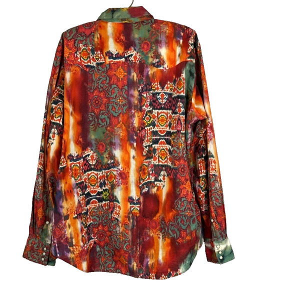 Polo Ralph Lauren Shirt Men's L Western Pearl Snap Psychedelic Aztec Vtg 90s - Picture 2 of 10